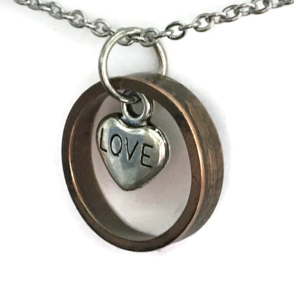 US Copper Wheat Penny Coin Ring Heart Necklace Stainless Steel Handmade OOAK